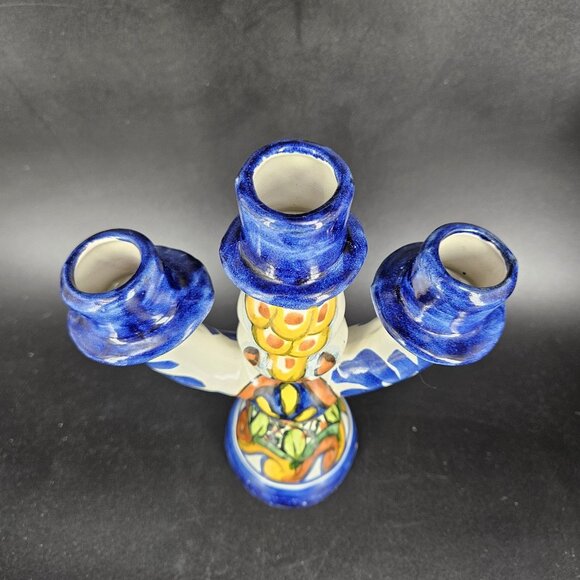 Vintage T. Ruth Talavera Pottery Candelabra 3 Arm Hand Painted Mexican Folk Art - Picture 4 of 13